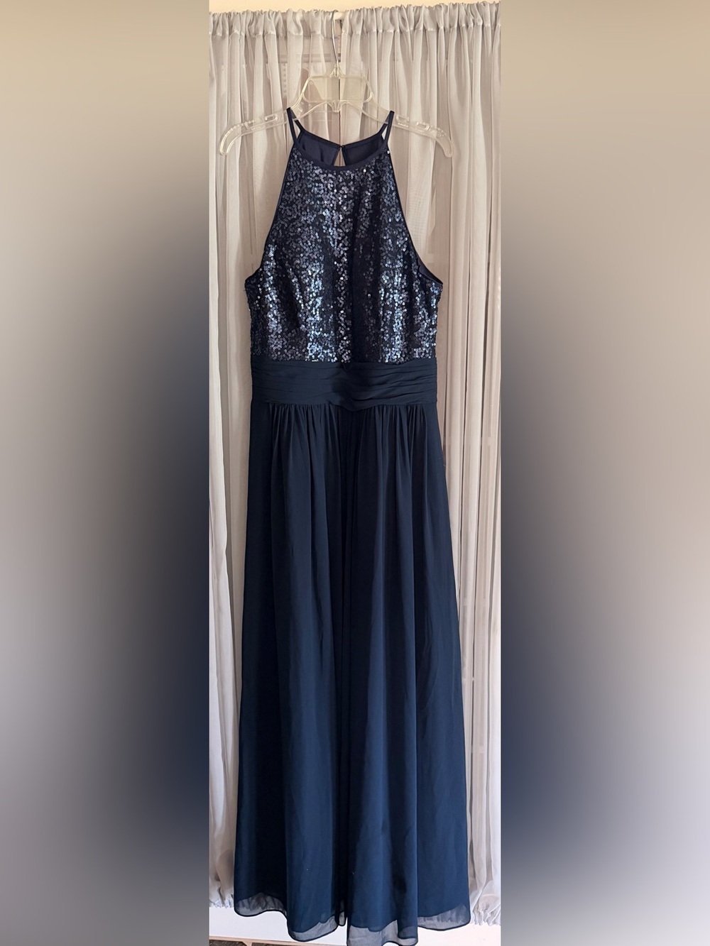 Bill Levkoff Navy Sequin Halter Evening Gown Size 10